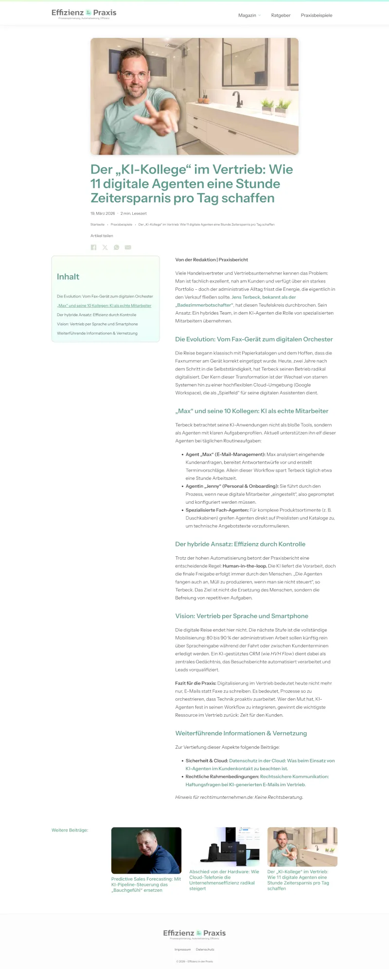Screenshot eines Artikels auf effizienzpraxis.de