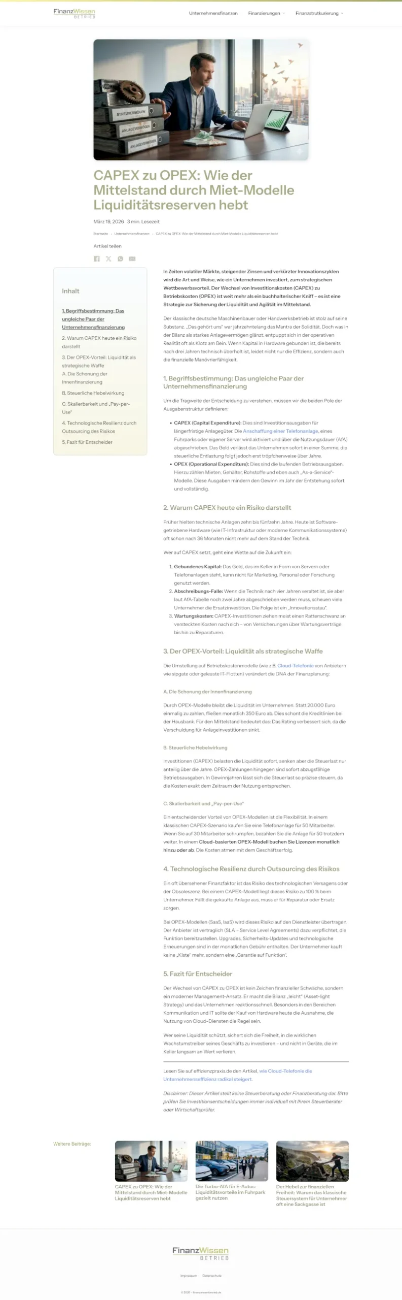 Screenshot eines Artikels auf finanzwissenbetrieb.de