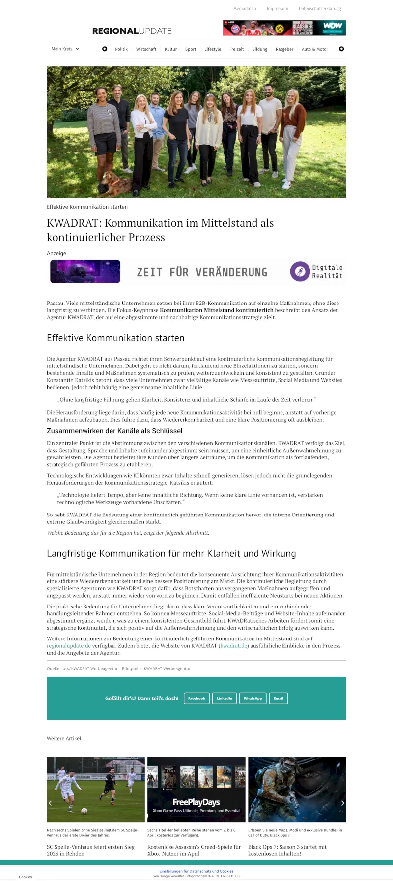 Screenshot von Portal regionalupdate.de