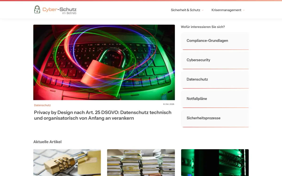 Startseite des Fachportals cyberschutzbetrieb.de
