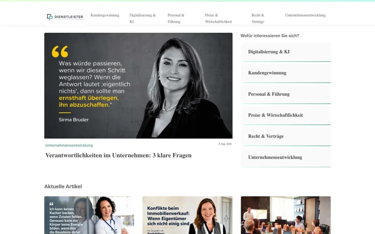Startseite des Fachportals dienstleisterpraxis.de