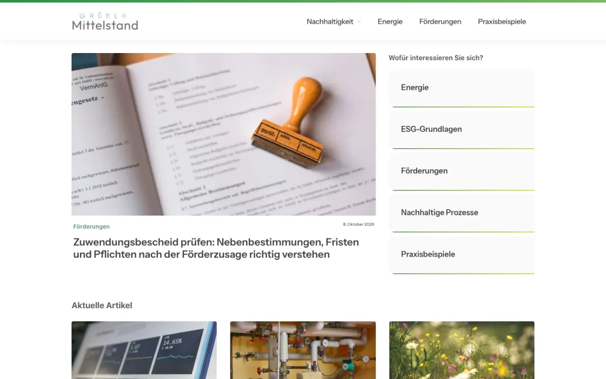 Startseite des Fachportals gruenermittelstand.de