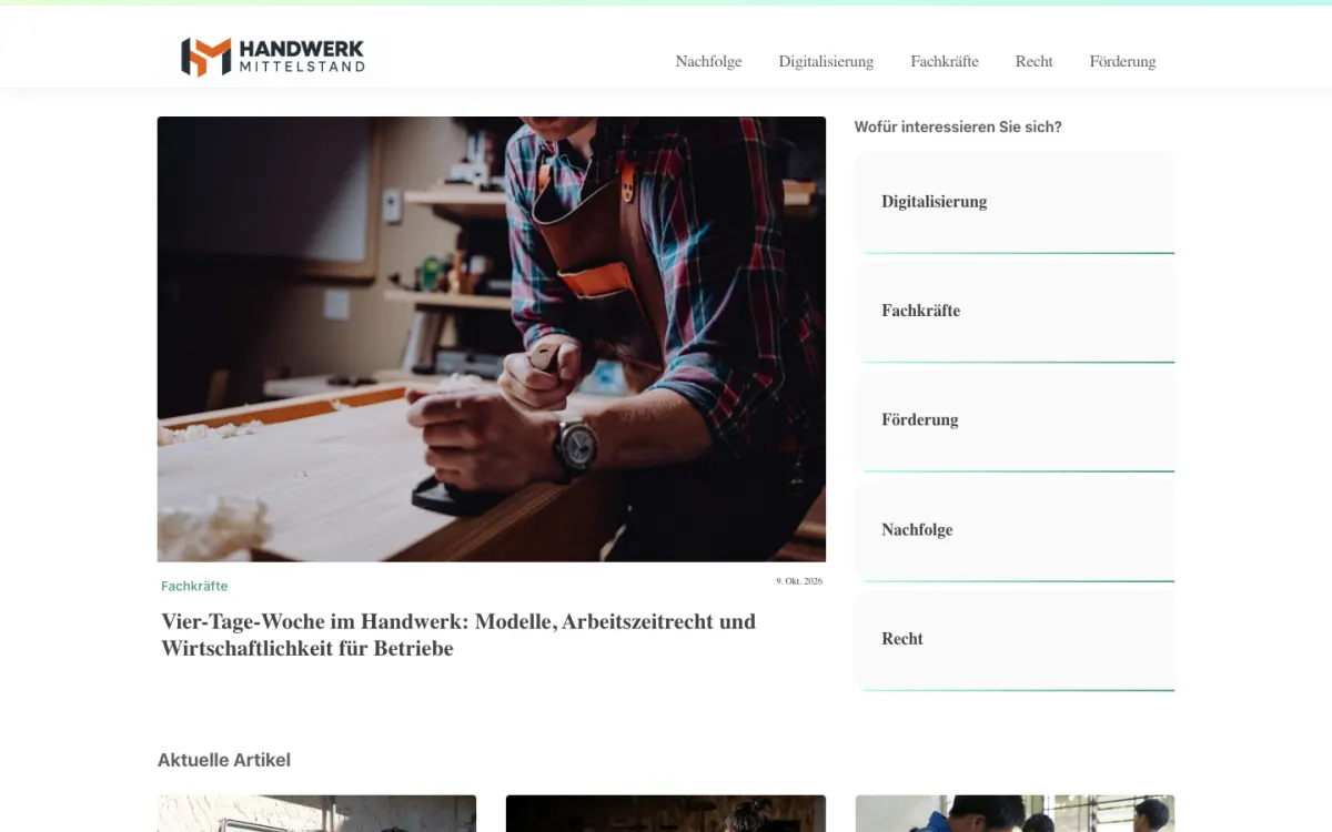 Startseite des Fachportals handwerk-mittelstand.de