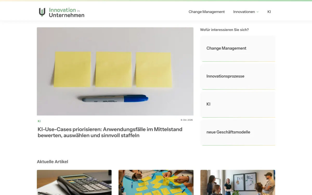 Startseite des Fachportals innovationimunternehmen.de