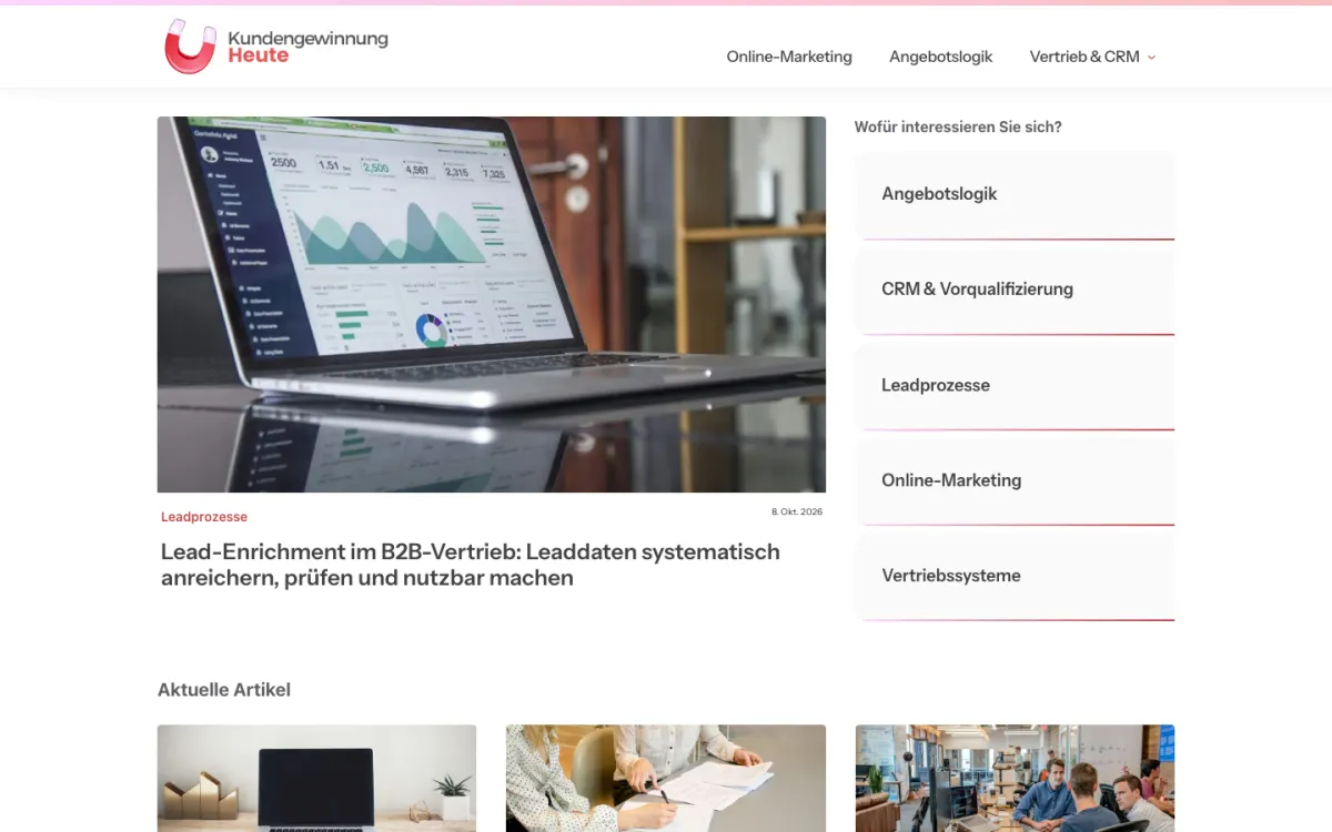 Startseite des Fachportals kundengewinnungheute.de