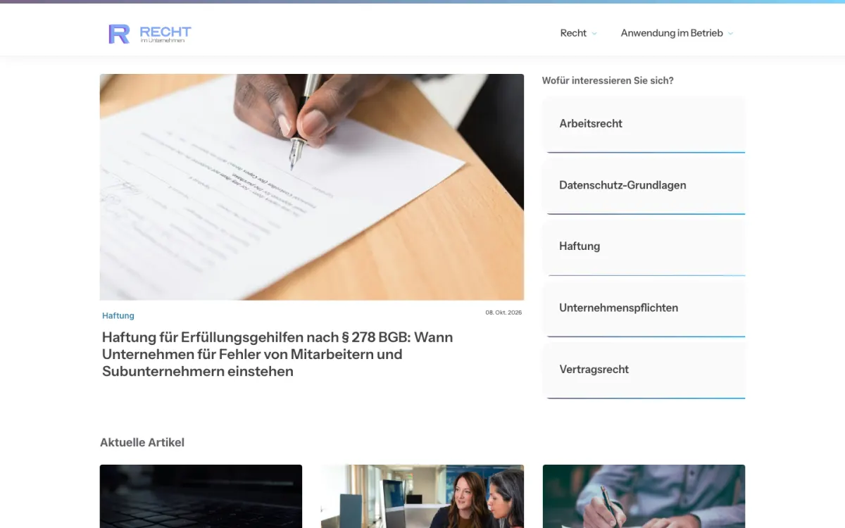 Startseite des Fachportals rechtimunternehmen.de