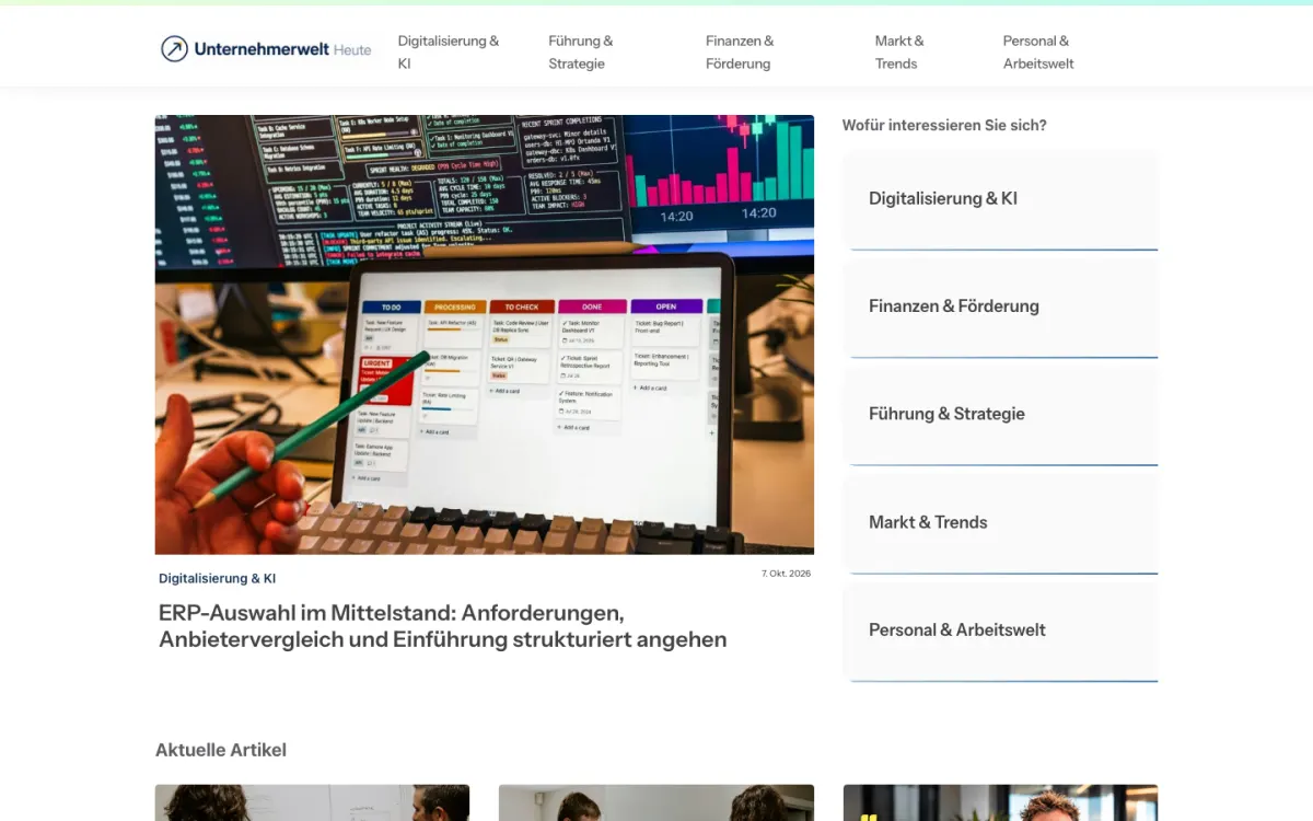 Startseite des Fachportals unternehmerweltheute.de